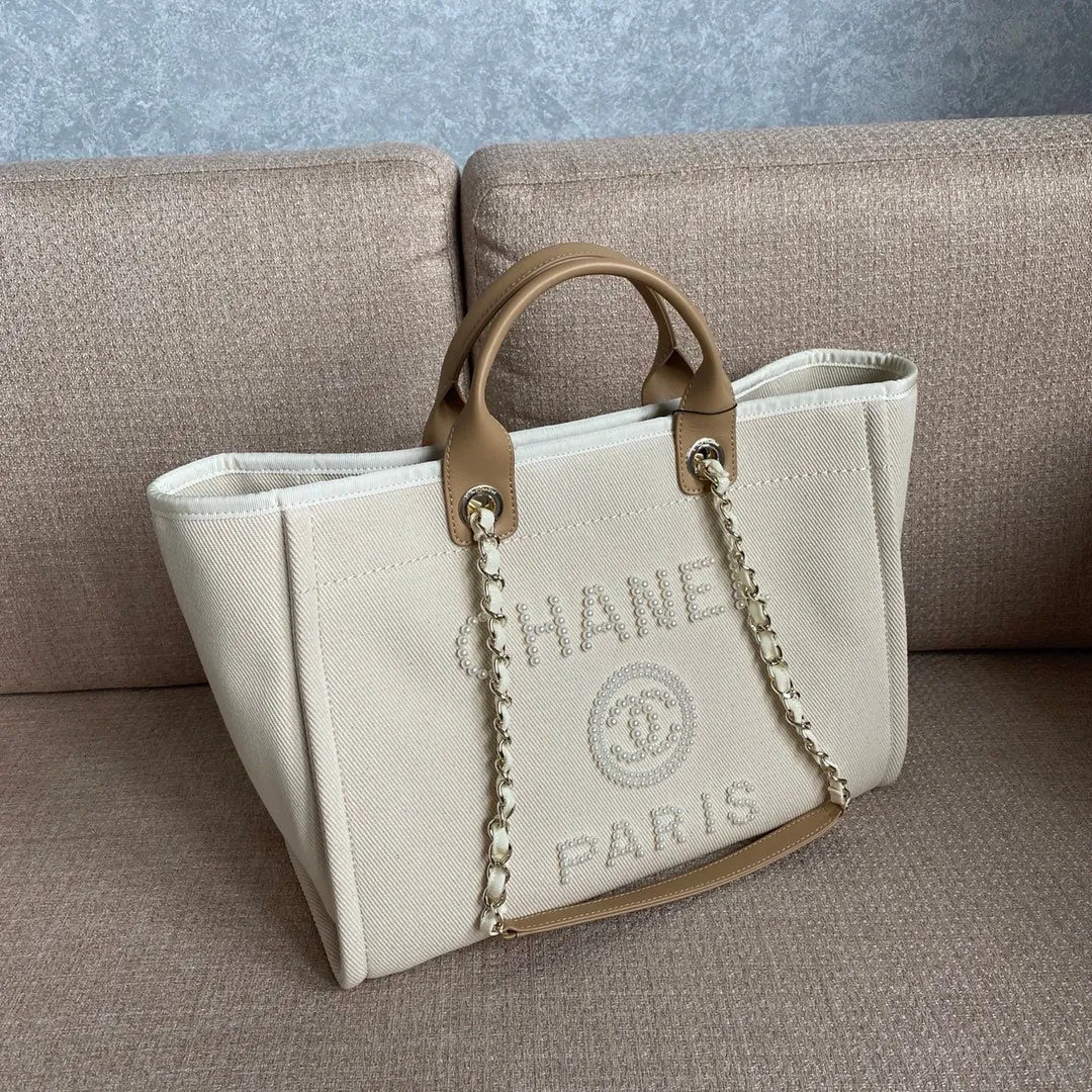 CHL Deauville Tote Tweed Bag Summer Collection White For Women 15.7in/40cm